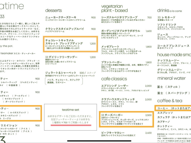 カフェ33 Teatimeメニュー